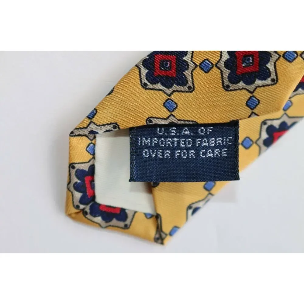 Lands' End Men's Yellow, Navy, Gray & Red Silk Tie USA Very‎ Nice